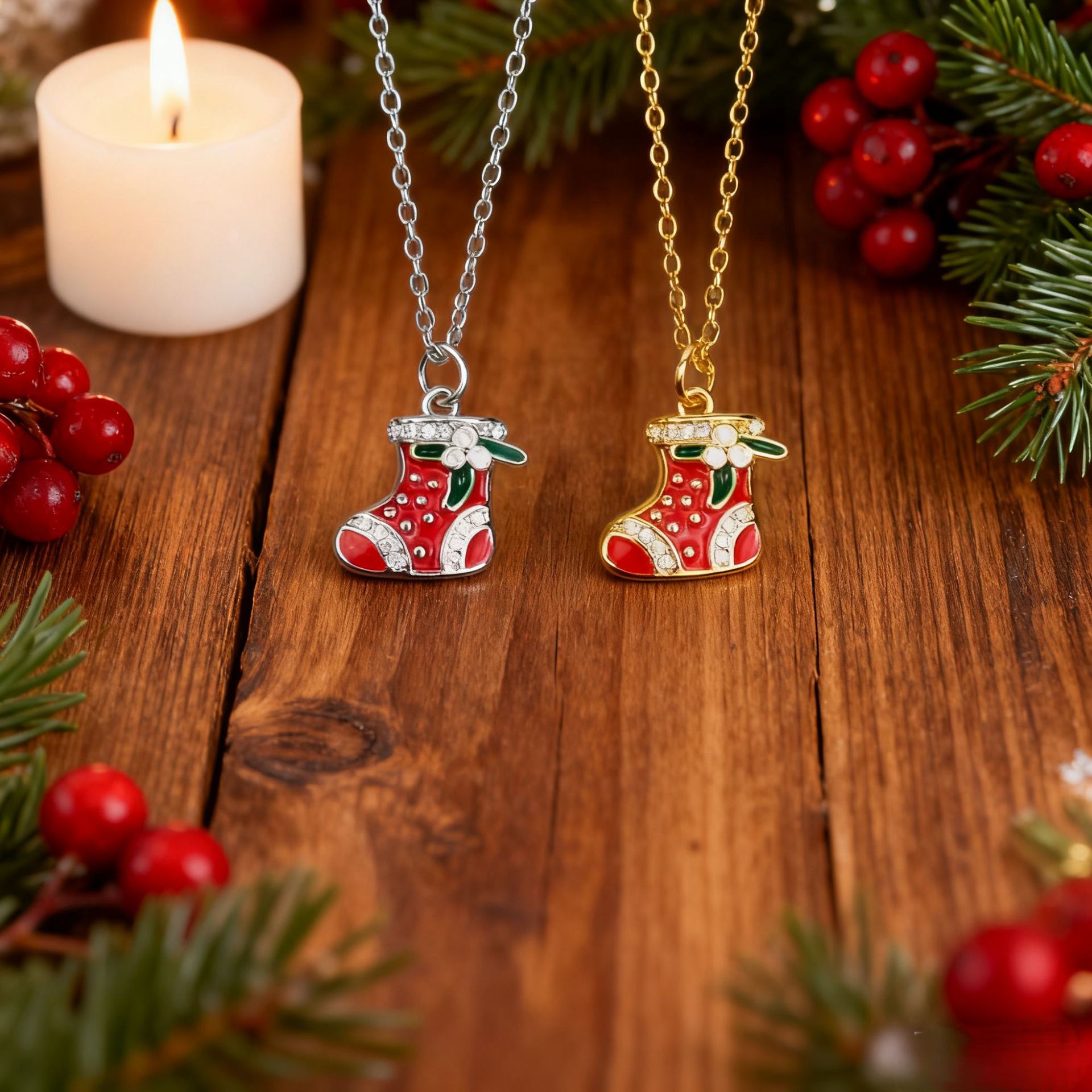 Wholesale Christmas Snowflake Deer Necklace Christmas Wreath Candy Diamond Pendant Necklace